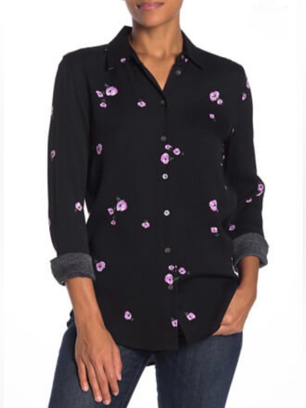 EQUIPMENT Femme Amethyst Lilac Black Button Up Essential Top Sz S